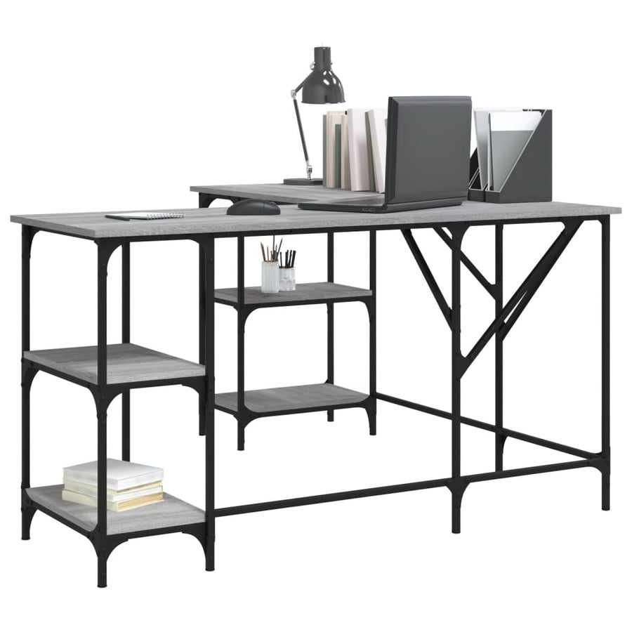 Bureau 139X139X75 Cm Bewerkt Hout Eikenkleurig Grijs sonoma
