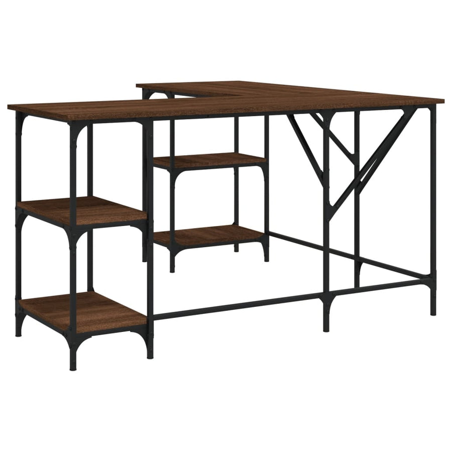 Bureau 139X139X75 Cm Bewerkt Hout Bruineikenkleurig bruin eikenkleur