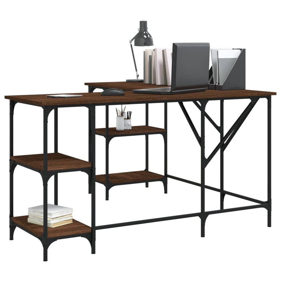 Bureau 139X139X75 Cm Bewerkt Hout Bruineikenkleurig bruin eikenkleur