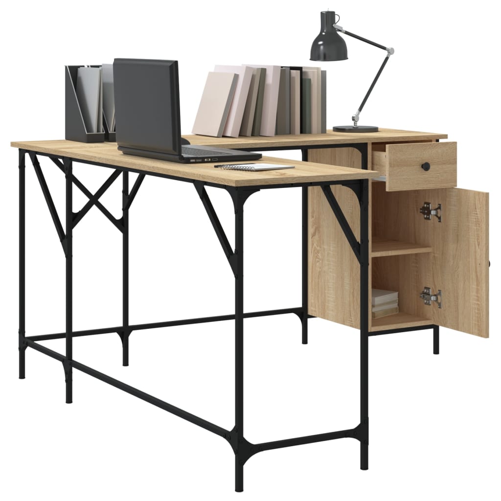 Bureau 141X141X75 Cm Bewerkt Hout Kleurig Sonoma eiken