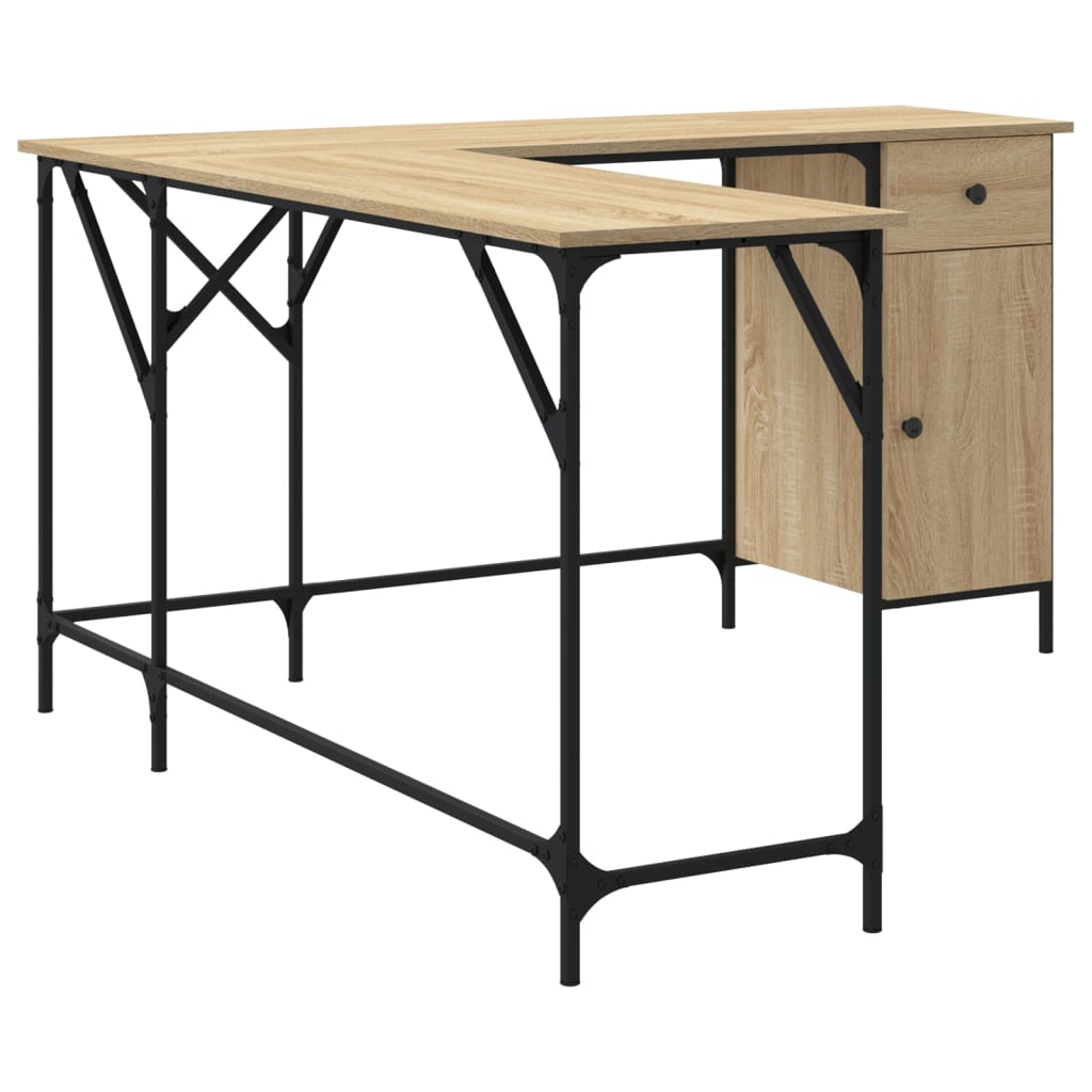 Bureau 141X141X75 Cm Bewerkt Hout Kleurig Sonoma eiken