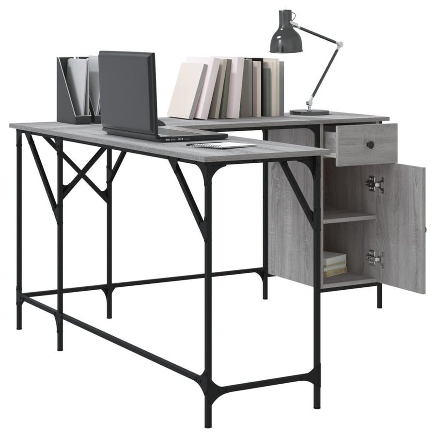 Bureau 141X141X75 Cm Bewerkt Hout Eikenkleurig Grijs sonoma