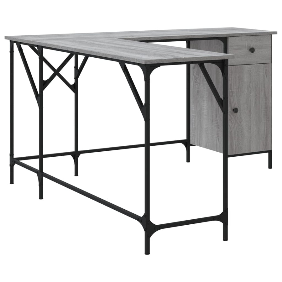 Bureau 141X141X75 Cm Bewerkt Hout Eikenkleurig Grijs sonoma
