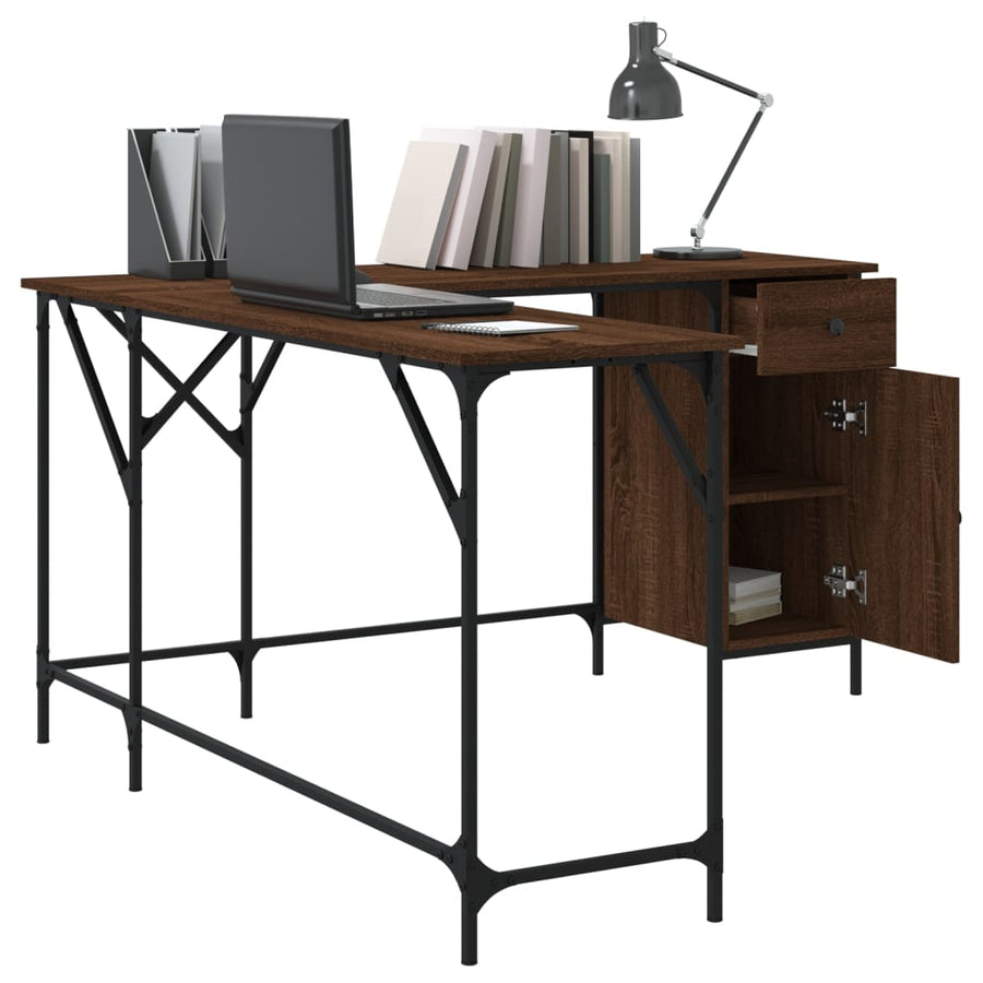 Bureau 141X141X75 Cm Bewerkt Hout Bruineikenkleurig bruin eikenkleur