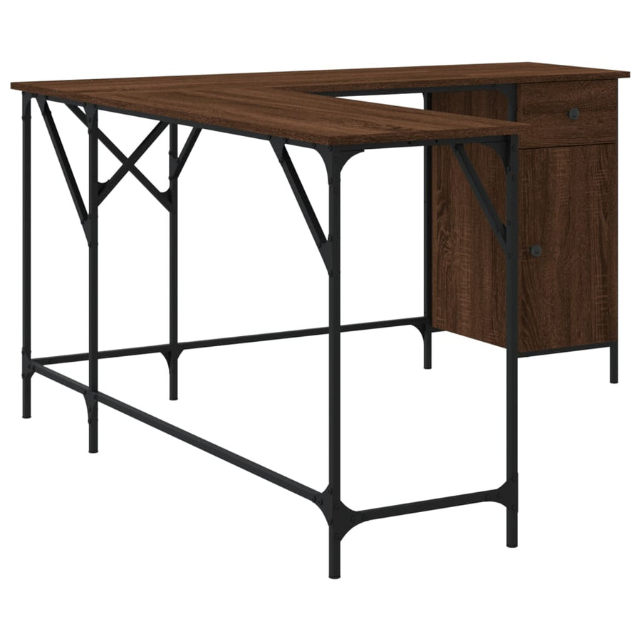Bureau 141X141X75 Cm Bewerkt Hout Bruineikenkleurig bruin eikenkleur