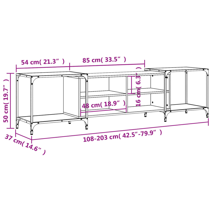 Tv-Meubel Bewerkt Hout 203 x 37 x 50 cm Zwart
