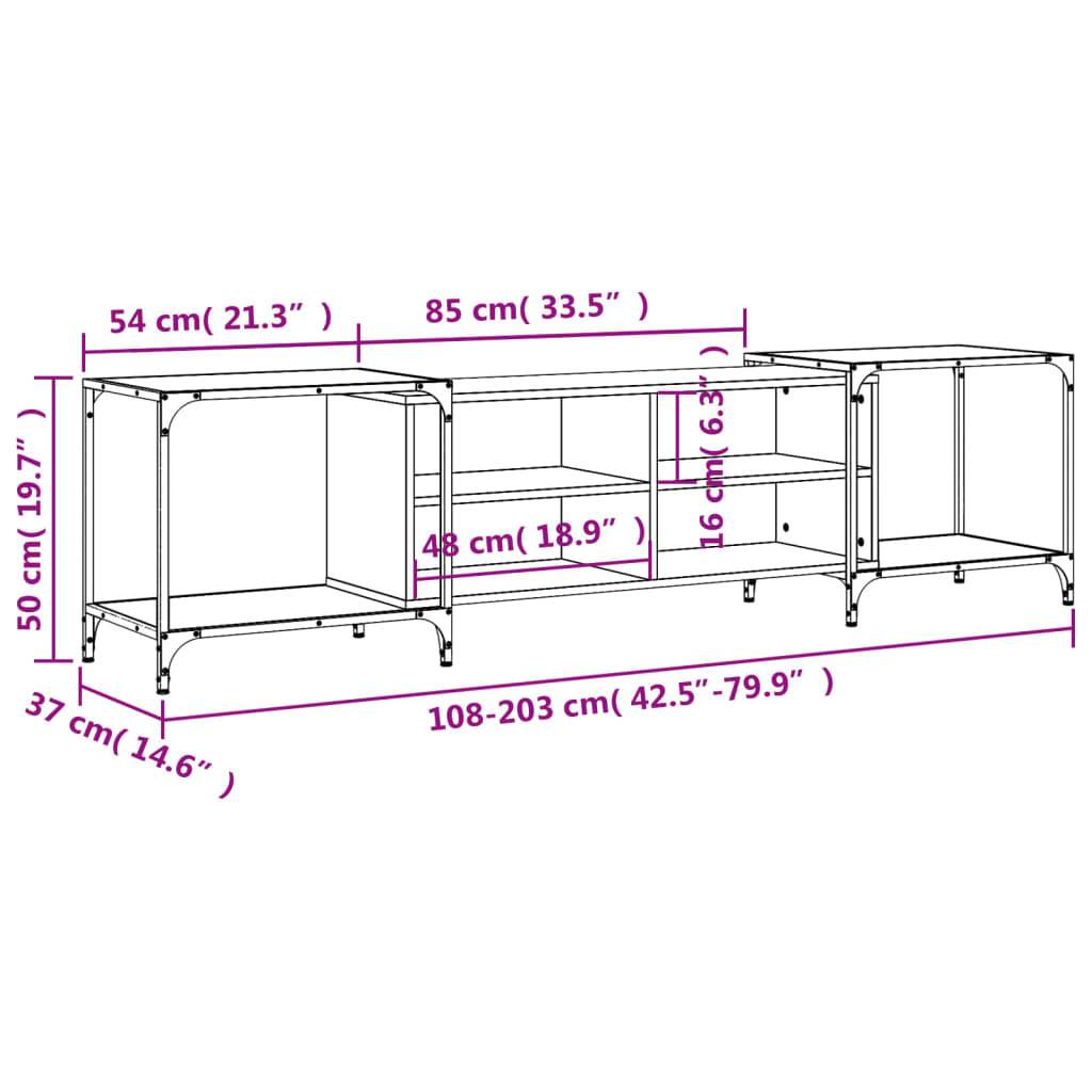 Tv-Meubel Bewerkt Hout Eikenkleurig 203 x 37 x 50 cm Grijs sonoma