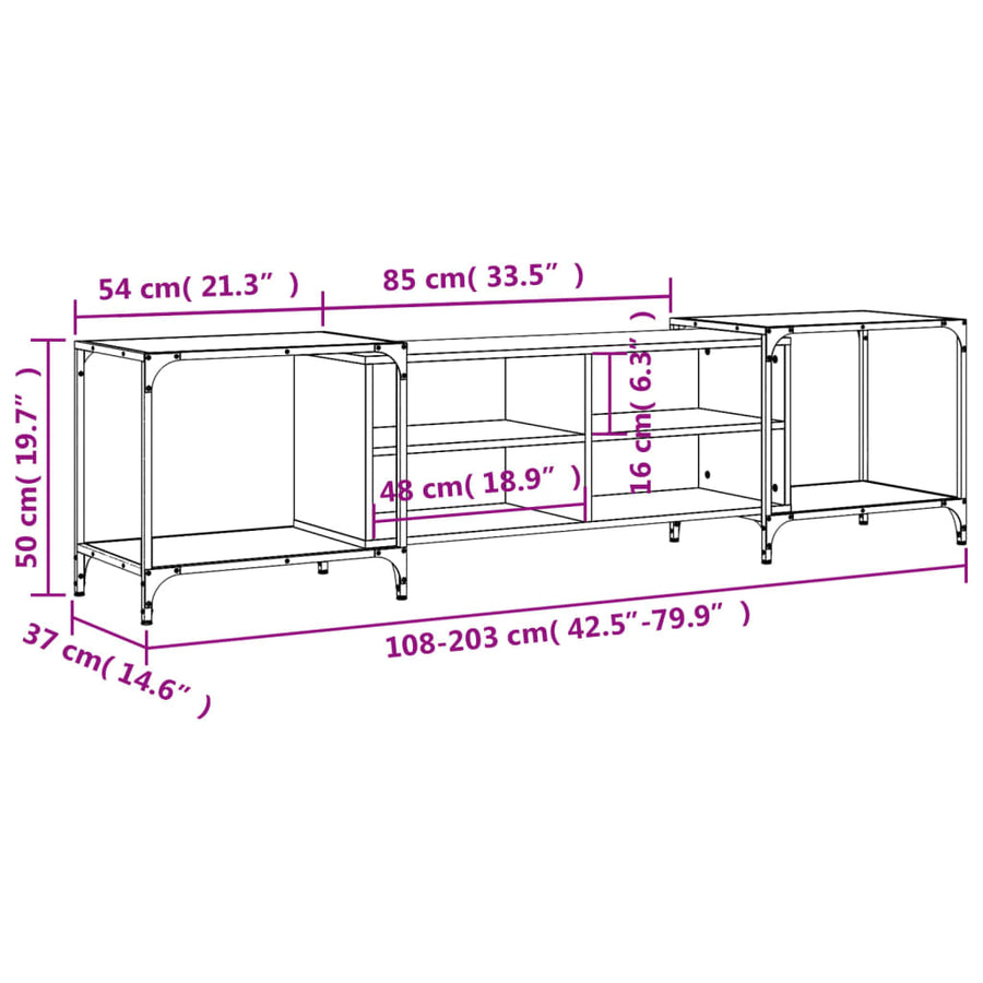 Tv-Meubel Bewerkt Hout Eikenkleurig 203 x 37 x 50 cm Grijs sonoma