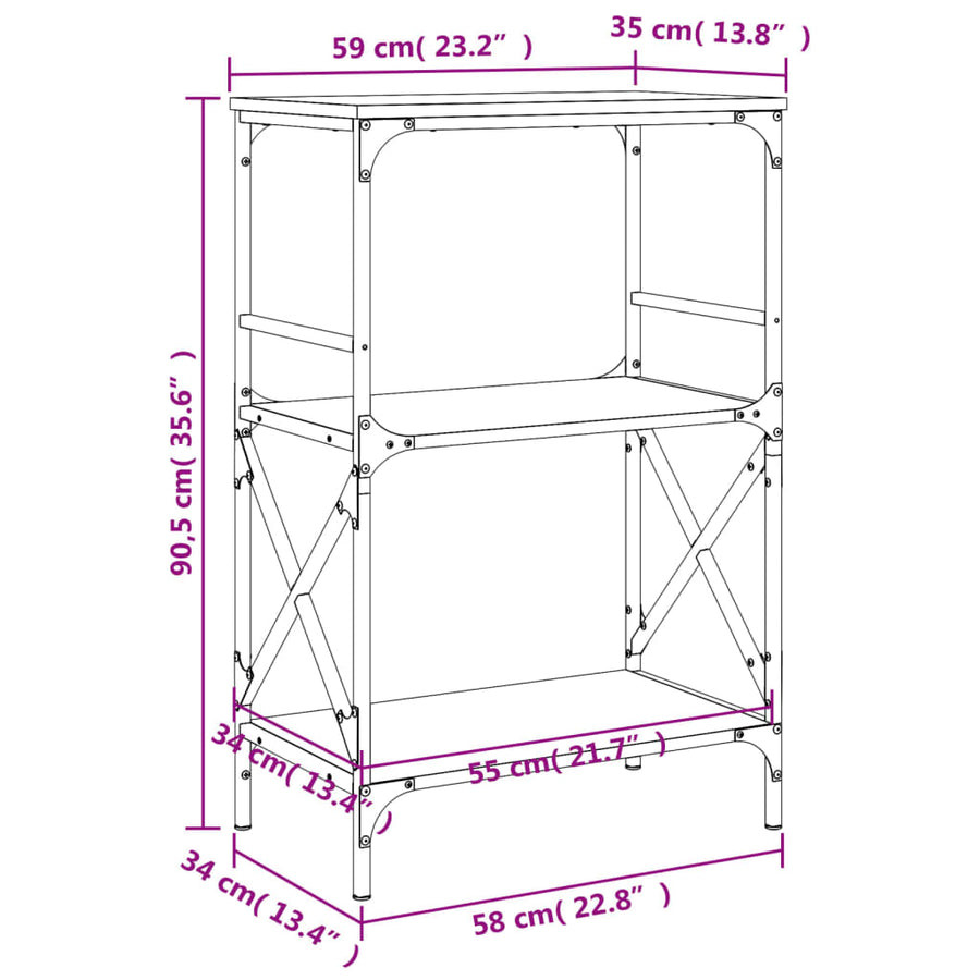 Boekenkast 3-Laags 59X35X90,5 Cm Bewerkt Hout 90.5 cm