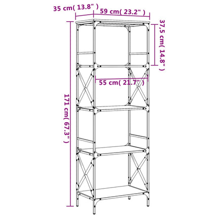 Boekenkast 5-laags 59x35x171 cm bewerkt hout gerookt eikenkleur 59 x 35 x 171 cm Gerookt eiken