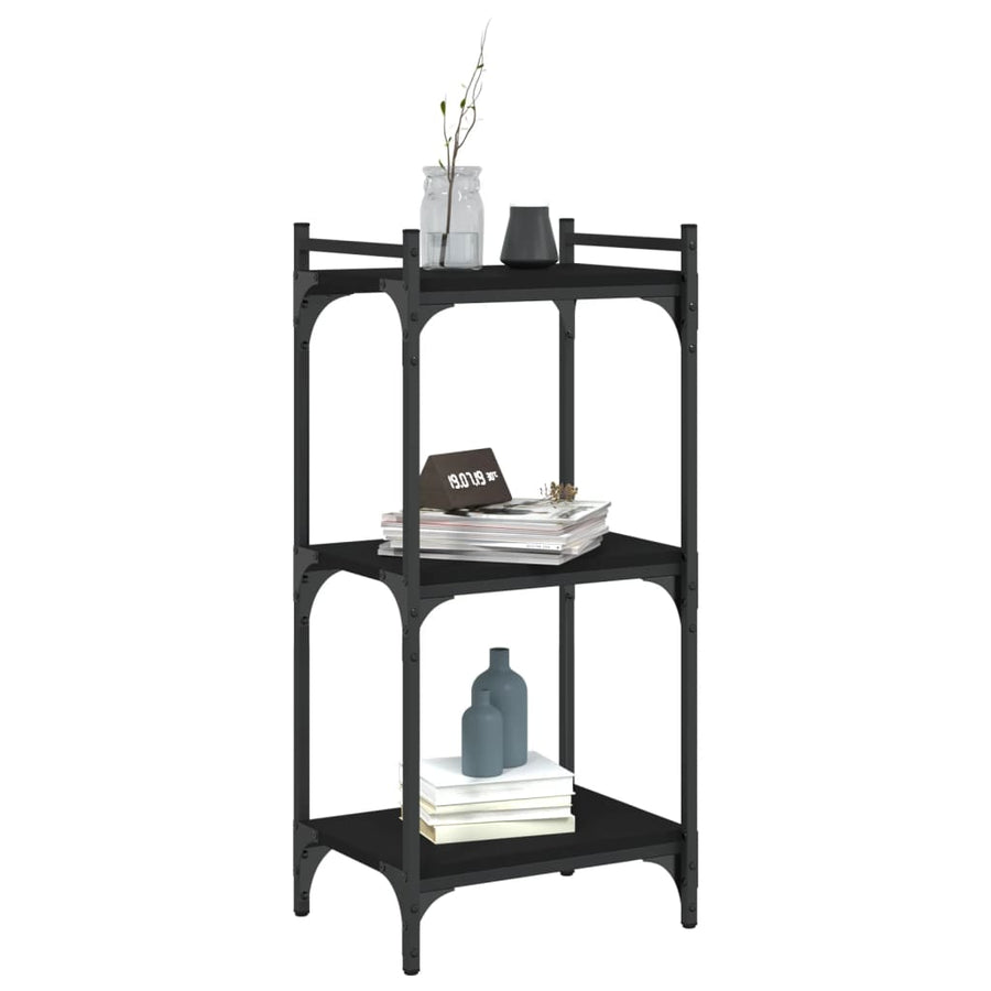 Boekenkast 3-Laags Bewerkt Hout 40 x 30 x 86 cm Zwart