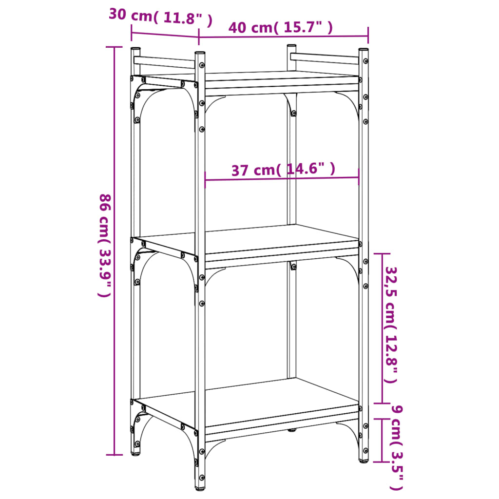 Boekenkast 3-Laags Bewerkt Hout 40 x 30 x 86 cm Zwart