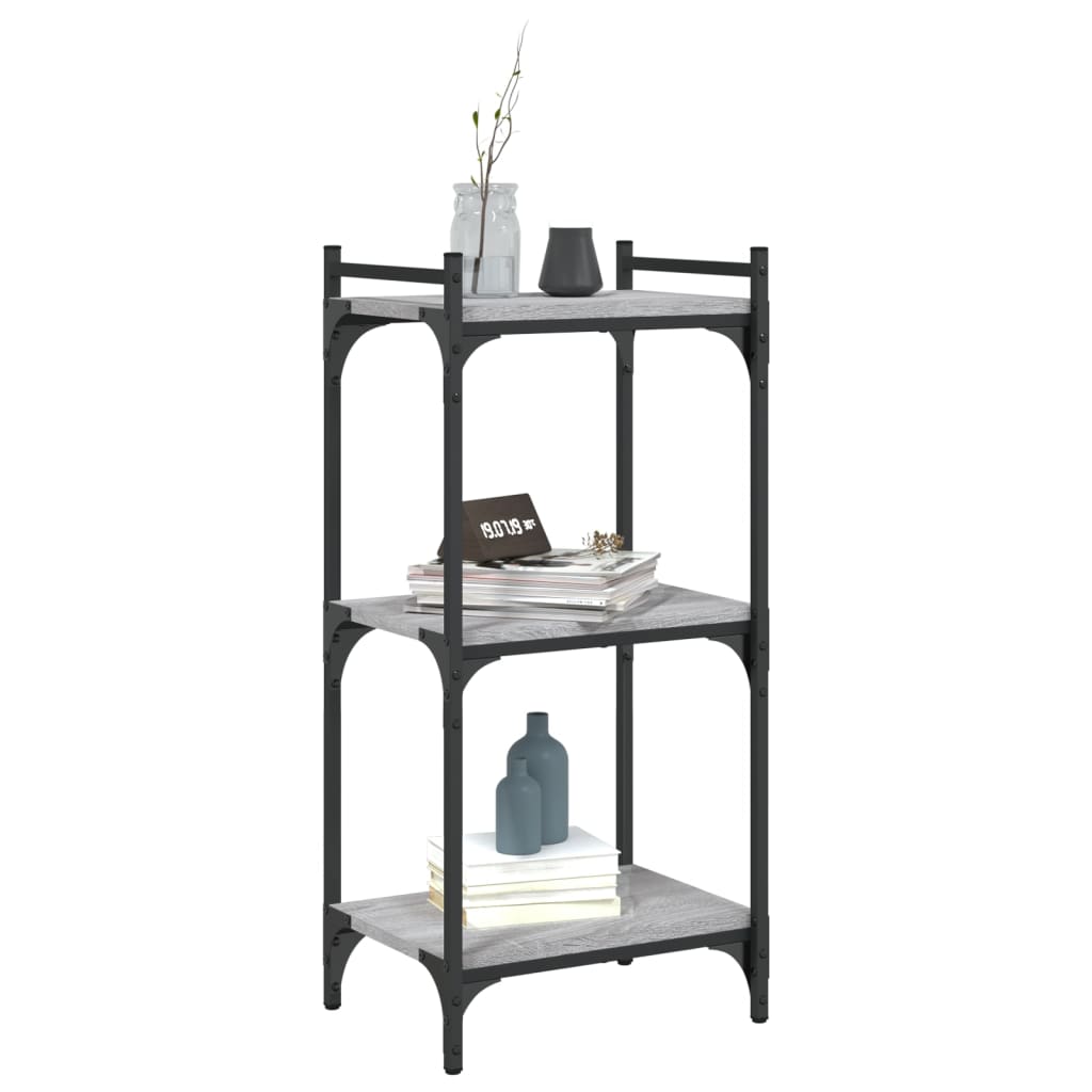 Boekenkast 3-Laags Bewerkt Hout 40 x 30 x 86 cm Grijs sonoma