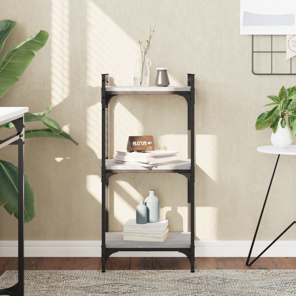 Boekenkast 3-Laags Bewerkt Hout 40 x 30 x 86 cm Grijs sonoma