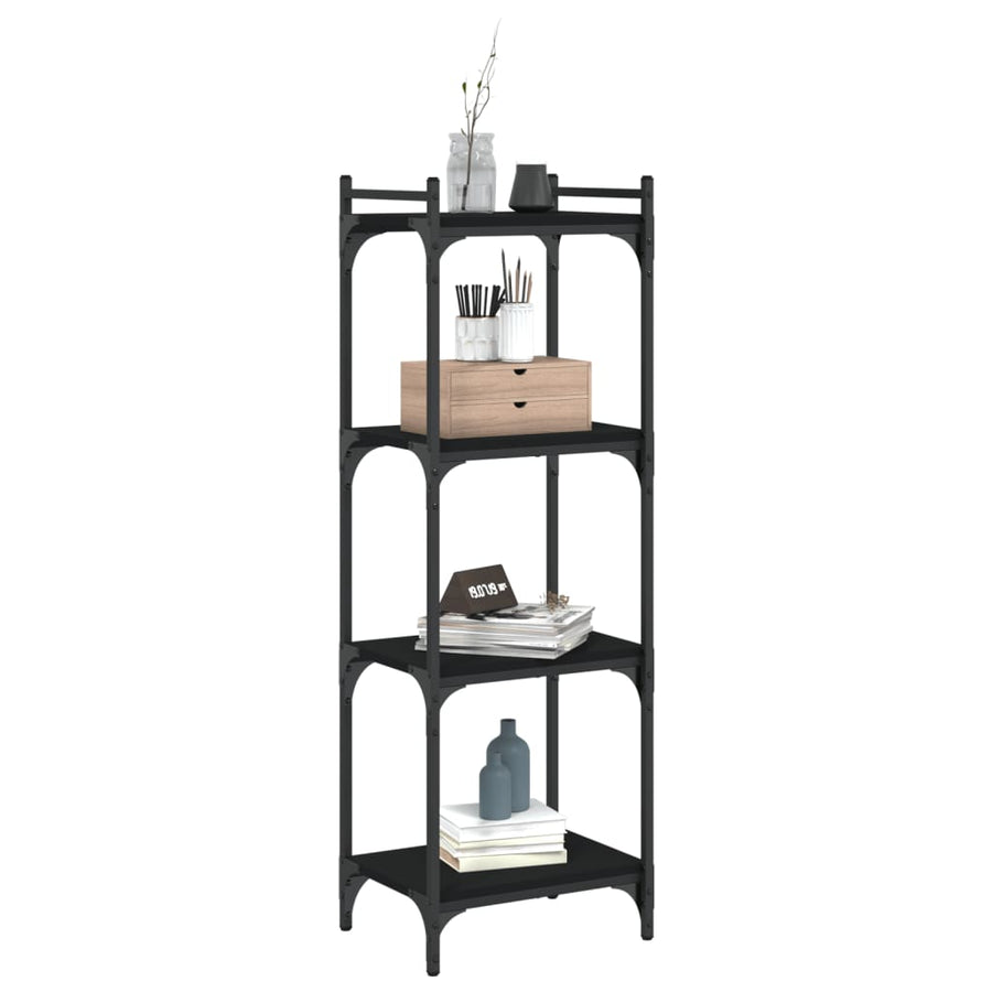 Boekenkast 4-Laags Bewerkt Hout 40 x 30 x 120 cm Zwart