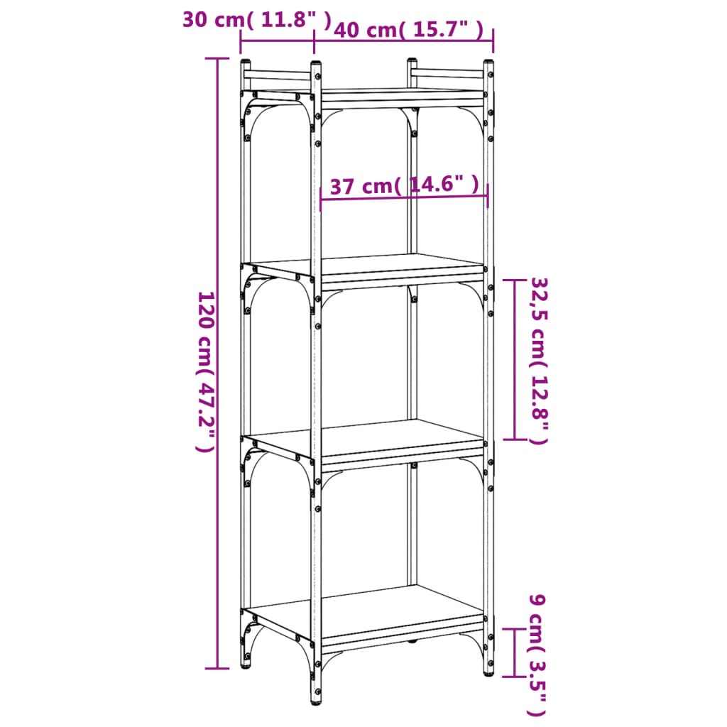 Boekenkast 4-Laags Bewerkt Hout 40 x 30 x 120 cm Zwart