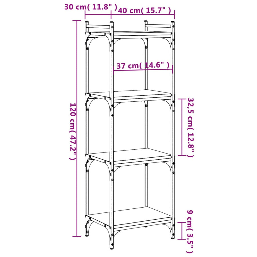 Boekenkast 4-Laags Bewerkt Hout 40 x 30 x 120 cm Zwart