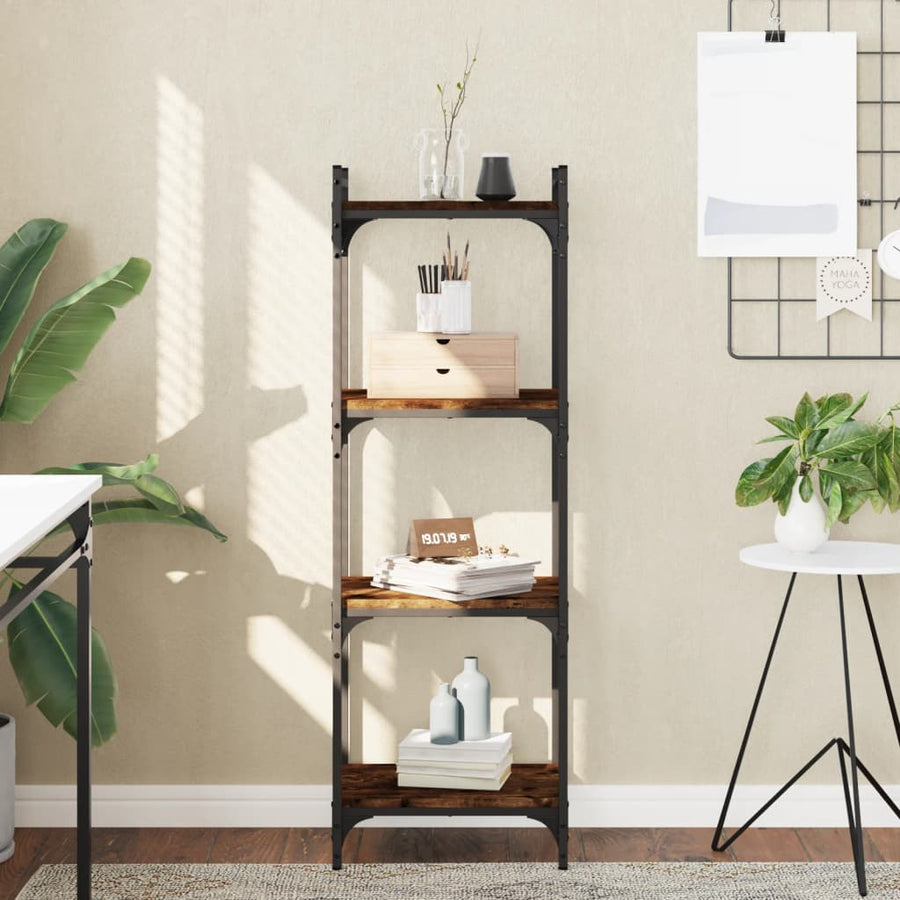 Boekenkast 4-Laags Bewerkt Hout Kleur 40 x 30 x 120 cm Gerookt eiken