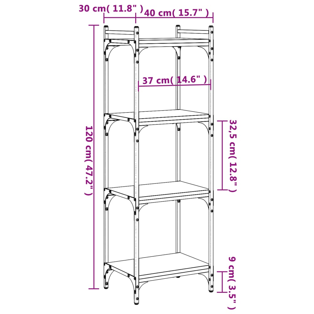 Boekenkast 4-Laags Bewerkt Hout Bruineikenkleurig 40 x 30 x 120 cm bruin eikenkleur