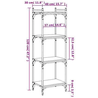 Boekenkast 4-Laags Bewerkt Hout Bruineikenkleurig 40 x 30 x 120 cm bruin eikenkleur