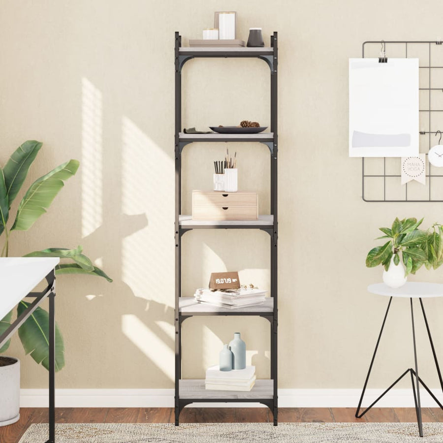 Boekenkast 5-Laags Bewerkt Hout Eiken 40 x 30 x 154 cm Grijs sonoma