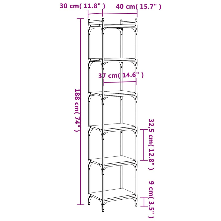 Boekenkast 6-Laags 40X30X Bewerkt Hout Zwart 40 cm