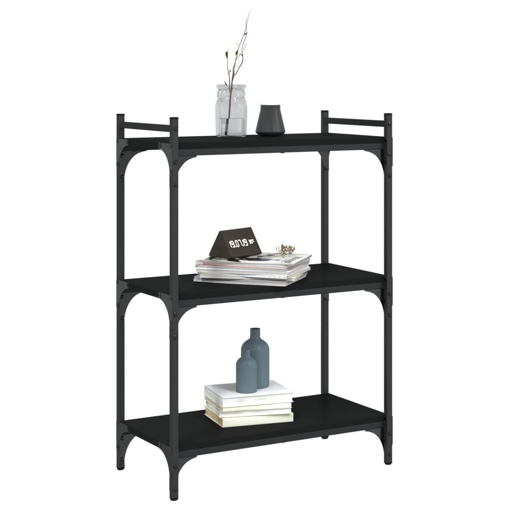 Boekenkast 3-Laags Bewerkt Hout 60 x 30 x 86 cm Zwart