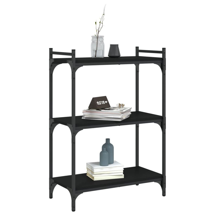 Boekenkast 3-Laags Bewerkt Hout 60 x 30 x 86 cm Zwart