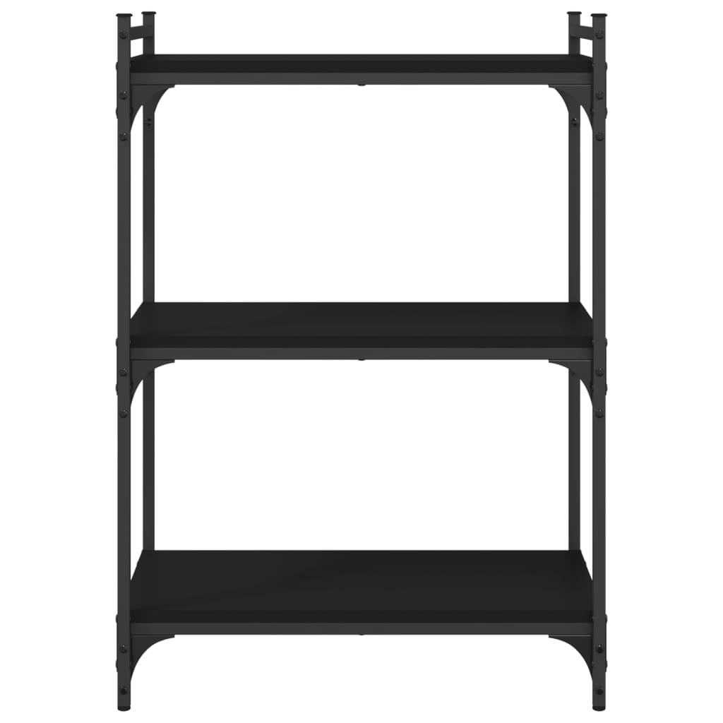 Boekenkast 3-Laags Bewerkt Hout 60 x 30 x 86 cm Zwart