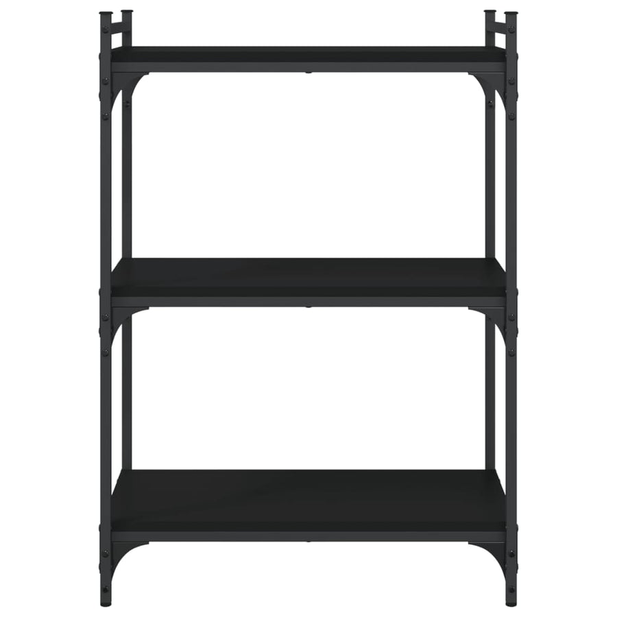 Boekenkast 3-Laags Bewerkt Hout 60 x 30 x 86 cm Zwart