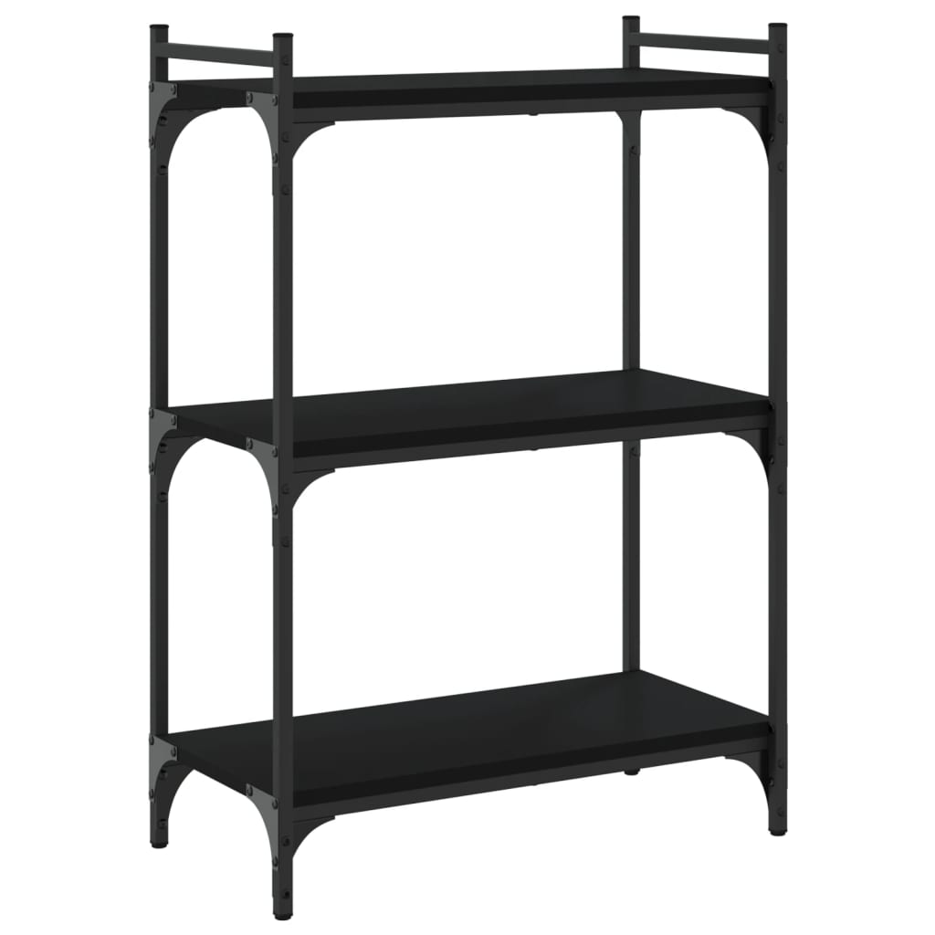 Boekenkast 3-Laags Bewerkt Hout 60 x 30 x 86 cm Zwart