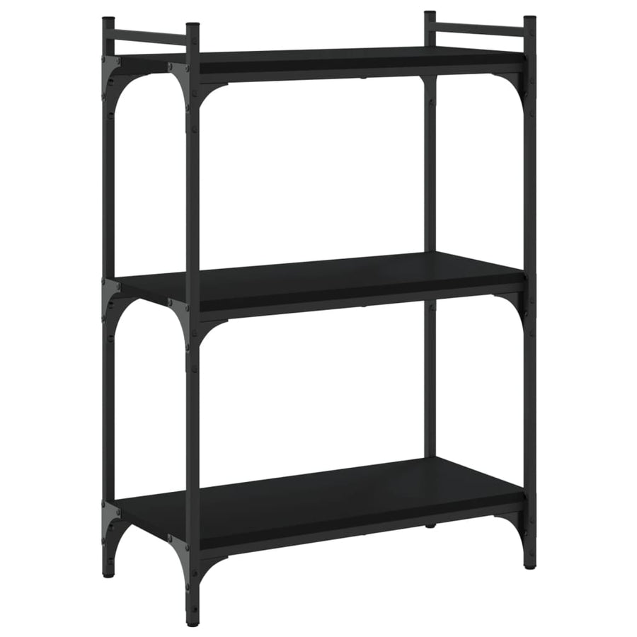 Boekenkast 3-Laags Bewerkt Hout 60 x 30 x 86 cm Zwart