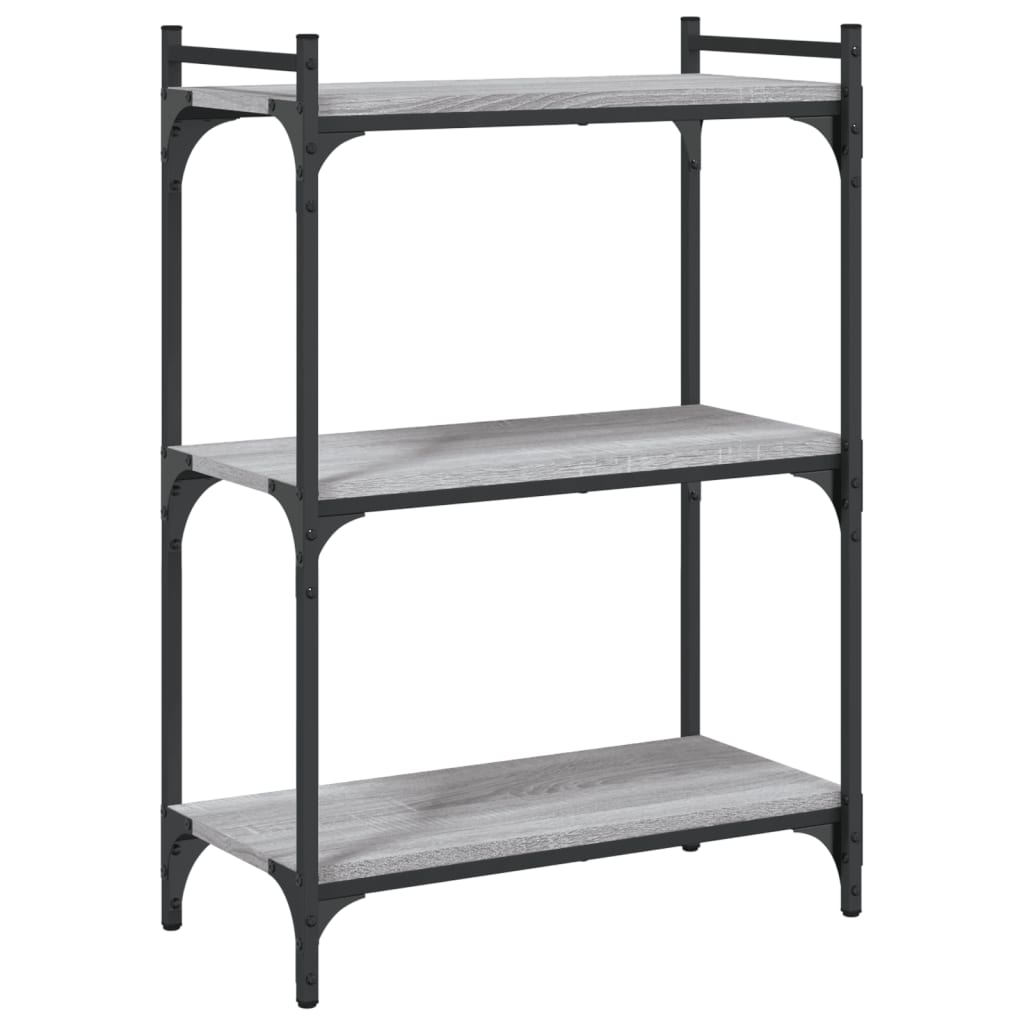 Boekenkast 3-Laags Bewerkt Hout Eiken 60 x 30 x 86 cm Grijs sonoma