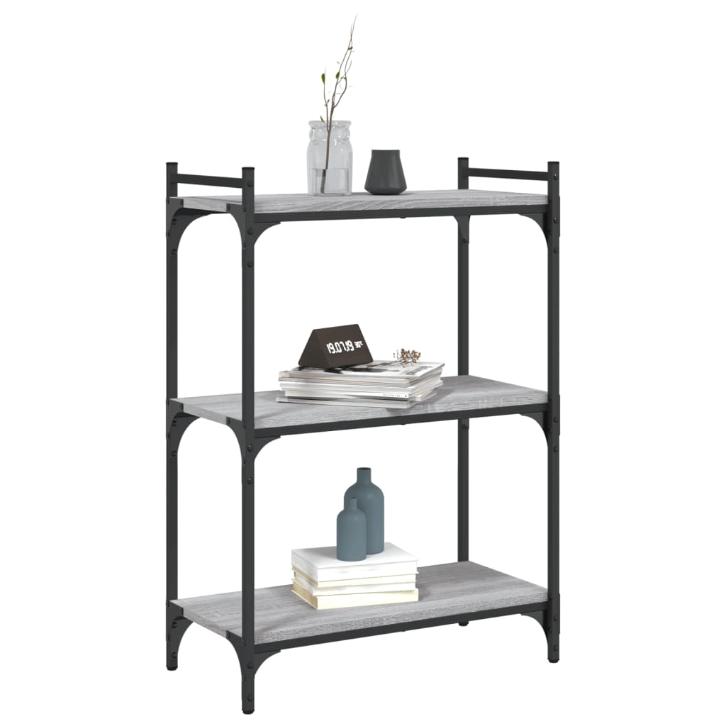 Boekenkast 3-Laags Bewerkt Hout Eiken 60 x 30 x 86 cm Grijs sonoma