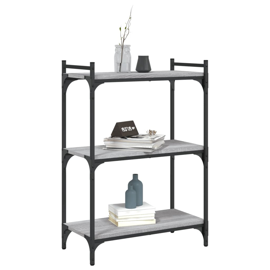 Boekenkast 3-Laags Bewerkt Hout Eiken 60 x 30 x 86 cm Grijs sonoma
