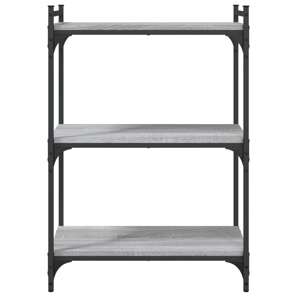 Boekenkast 3-Laags Bewerkt Hout Eiken 60 x 30 x 86 cm Grijs sonoma