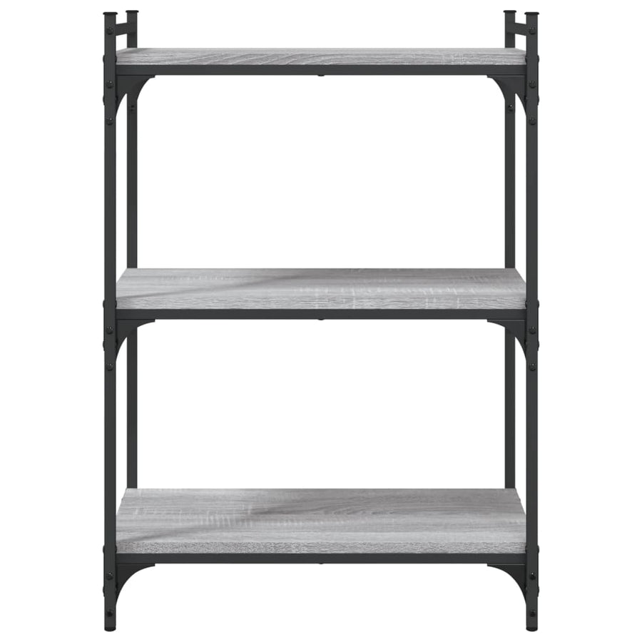 Boekenkast 3-Laags Bewerkt Hout Eiken 60 x 30 x 86 cm Grijs sonoma