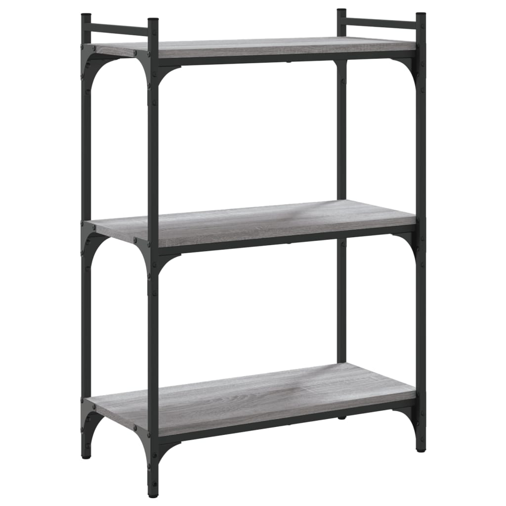 Boekenkast 3-Laags Bewerkt Hout Eiken 60 x 30 x 86 cm Grijs sonoma