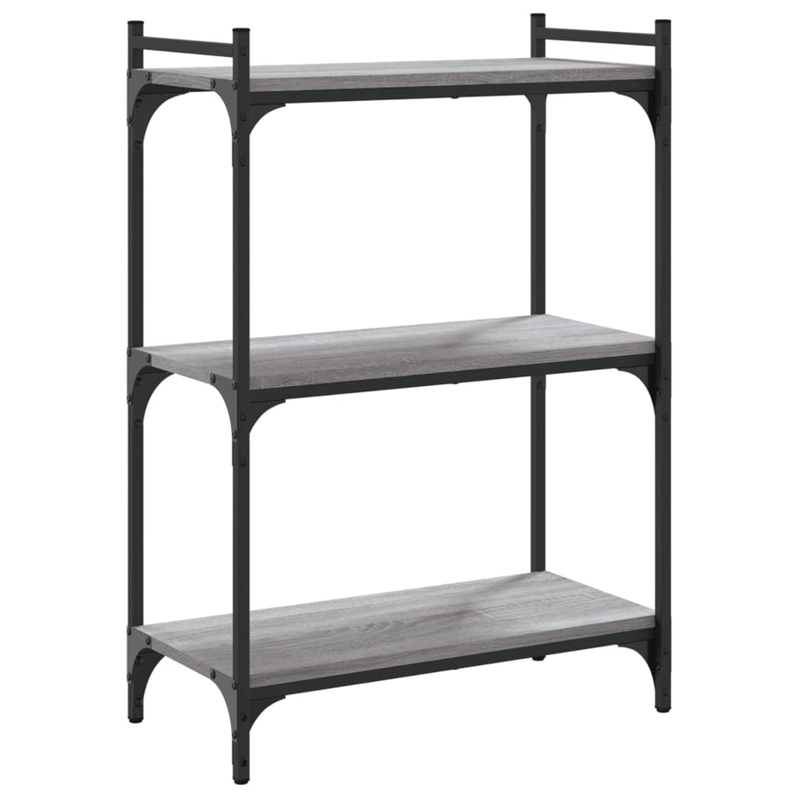 Boekenkast 3-Laags Bewerkt Hout Eiken 60 x 30 x 86 cm Grijs sonoma