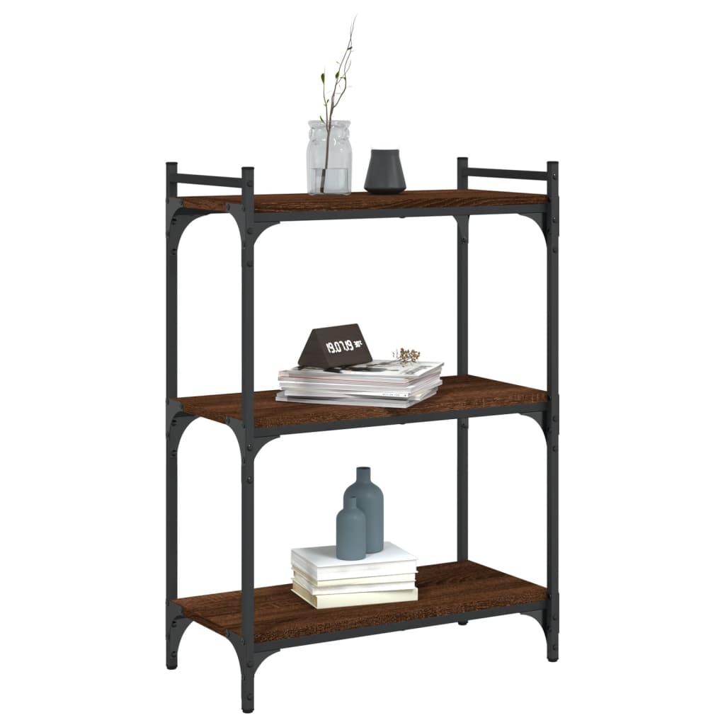 Boekenkast 3-Laags Bewerkt Hout Bruineikenkleurig 60 x 30 x 86 cm bruin eikenkleur