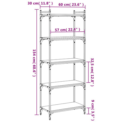 Boekenkast 5-Laags Bewerkt Hout 60 x 30 x 154 cm Grijs sonoma