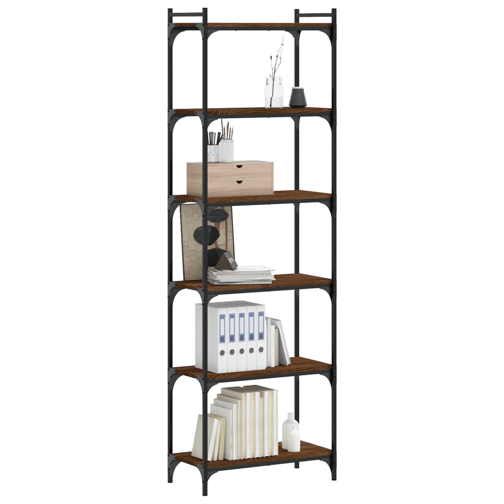Boekenkast 6-Laags 60X30X Bewerkt Hout Bruin Eikenkleur 60 cm