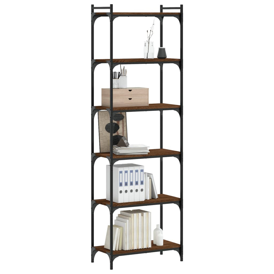 Boekenkast 6-Laags 60X30X Bewerkt Hout Bruin Eikenkleur 60 cm