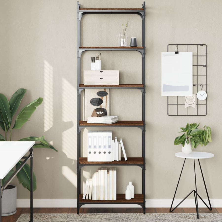 Boekenkast 6-Laags 60X30X Bewerkt Hout Bruin Eikenkleur 60 cm