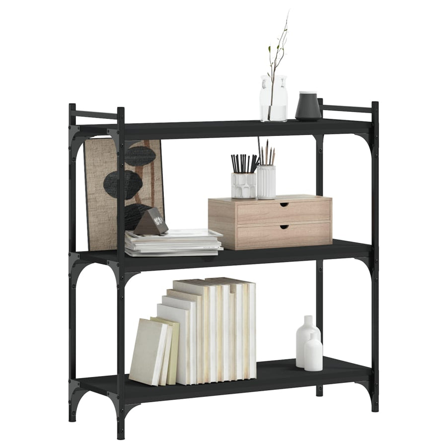 Boekenkast 3-Laags 80X30X Bewerkt Hout Zwart 80 cm