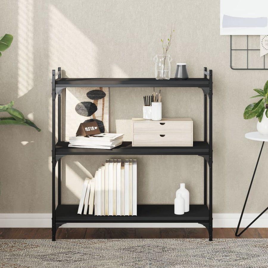 Boekenkast 3-Laags 80X30X Bewerkt Hout Zwart 80 cm