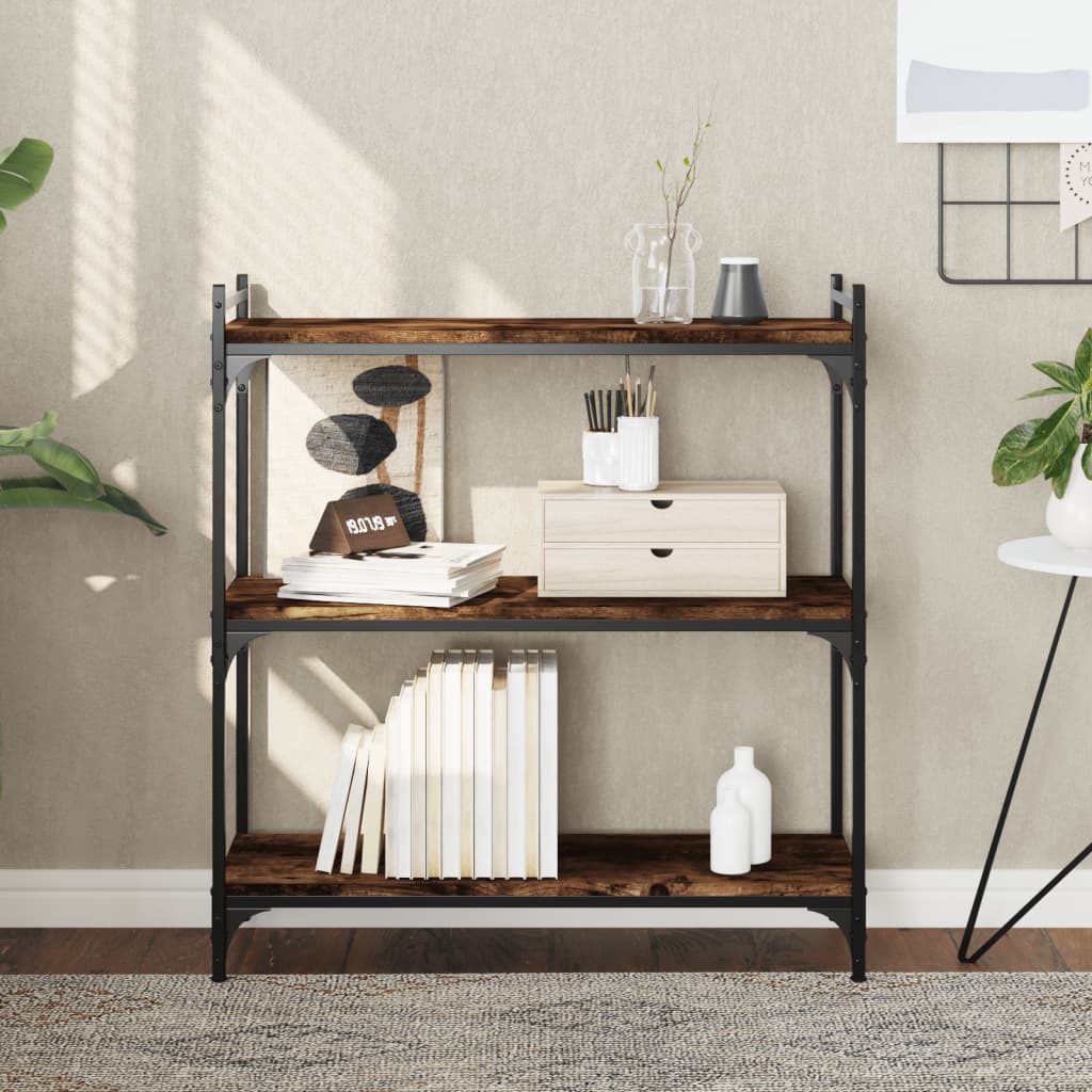 Boekenkast 3-Laags Bewerkt Hout Kleur 80 x 30 x 86 cm Gerookt eiken
