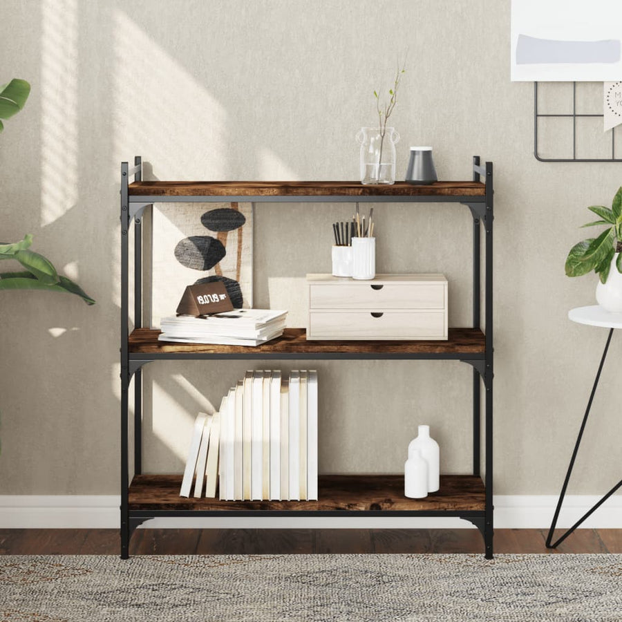 Boekenkast 3-Laags Bewerkt Hout Kleur 80 x 30 x 86 cm Gerookt eiken