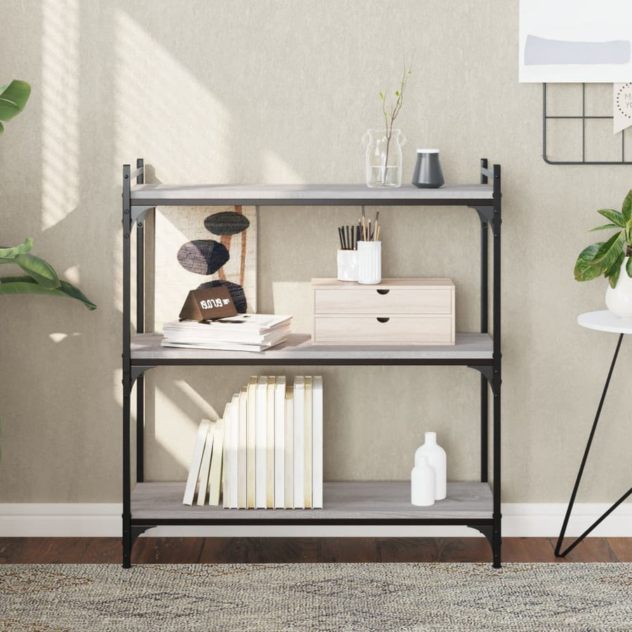 Boekenkast 3-Laags Bewerkt Hout 80 x 30 x 86 cm Grijs sonoma