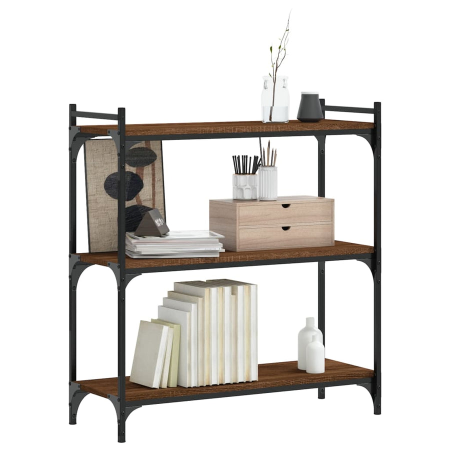 Boekenkast 3-Laags 80X30X Bewerkt Hout Bruin Eikenkleur 80 cm